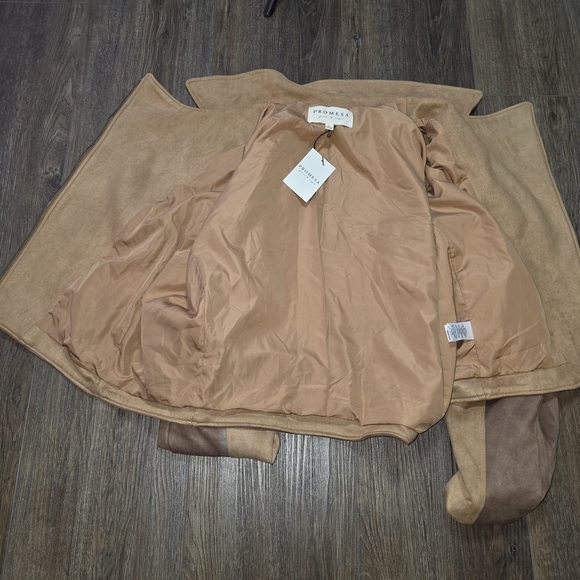 Promesa Faux Suede Colorblock Moto Jacket Women’s Lg Brown Tan Asymmetrical Zip - Picture 8 of 14